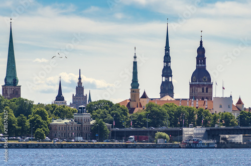 View on historical center of Riga - the capital of Latvia and the largest city of Baltic region widely known by its unique medieval and Gothic architecture