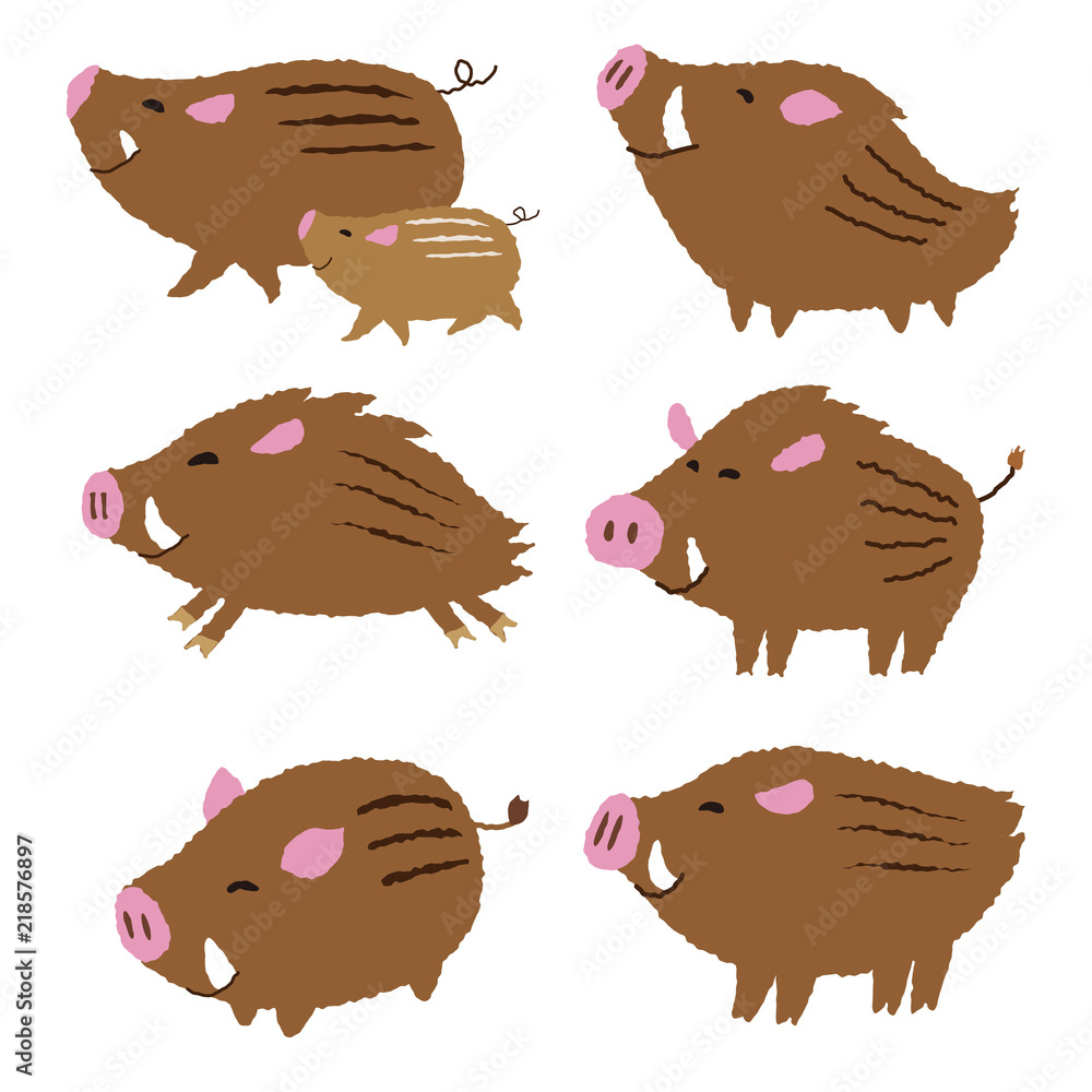 猪のイラスト 亥年 年賀状素材 干支動物 Stock Vector Adobe Stock