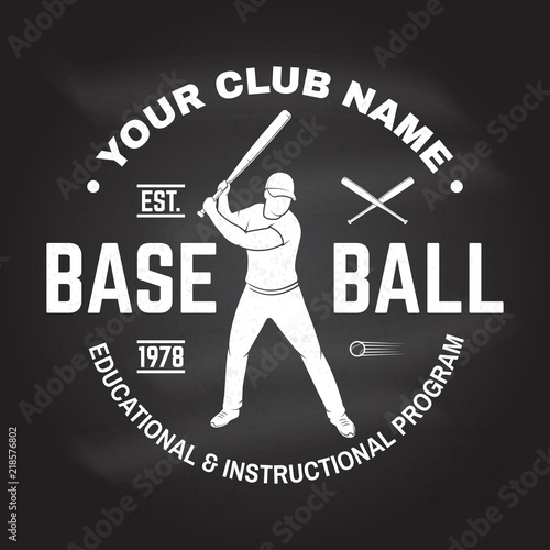 Baseball club badge on the chalkboard. Vector illustration.