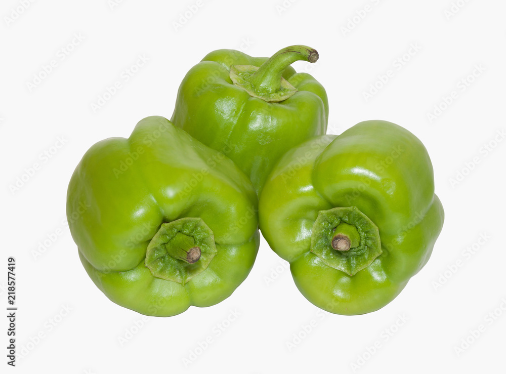 Three green peppers isolated on white Three green peppers isolated on white