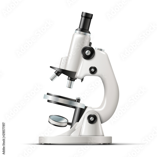 Vector realistic school laboratory microscope isolated on white background.