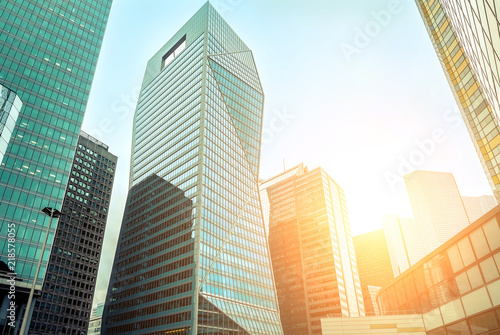 Modern skyscrapers view in business downtown district under sky 