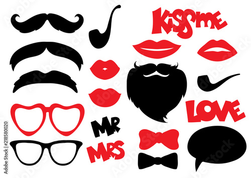 Set of lips and mustache / Set of vector illustrations for photo at parties