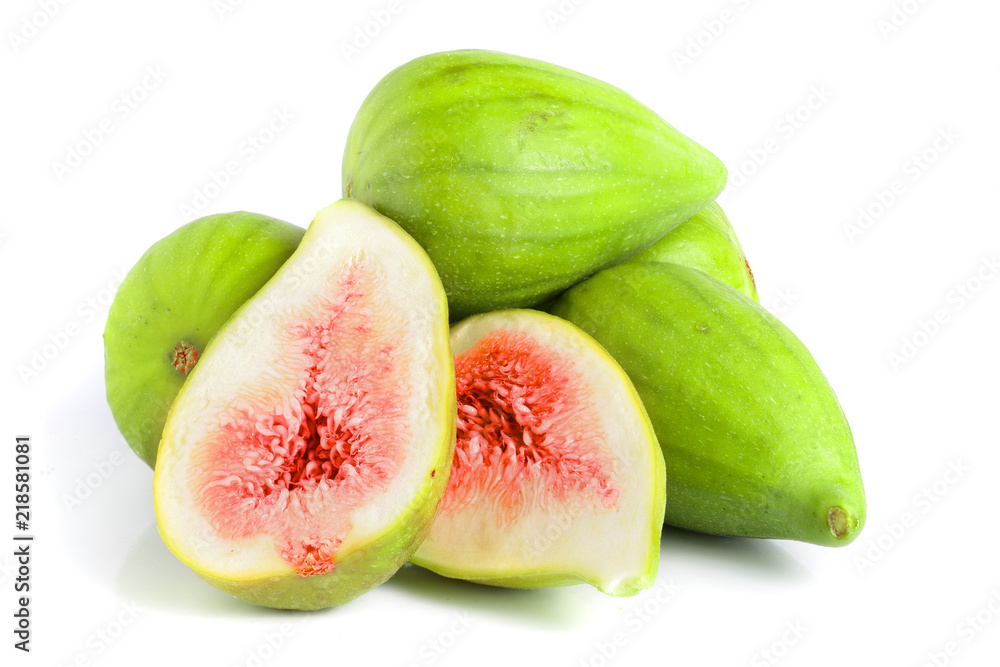 Ripe green fig fruit and half isolated on white background Ripe green fig fruit and half isolated on white background