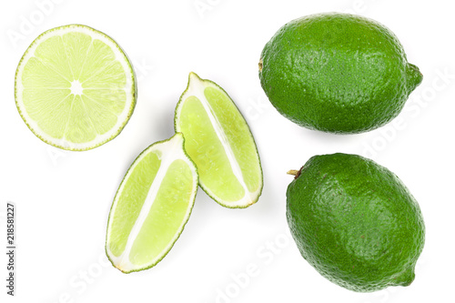 sliced lime isolated on white background. Top view. Flat lay pattern