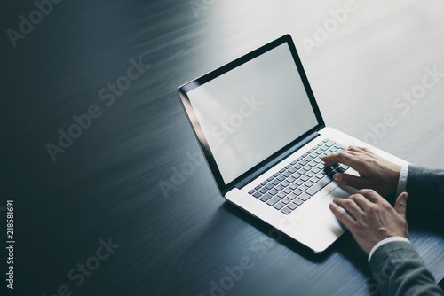 Man with laptop. Mockup of the screen