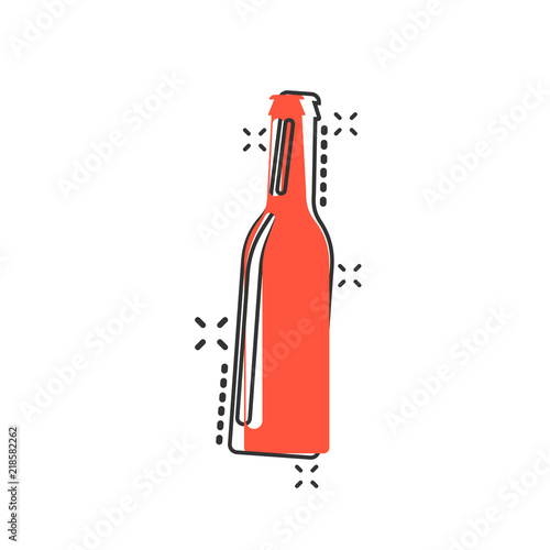 Vector cartoon wine, beer bottle icon in comic style. Alcohol bottle concept illustration pictogram. Beer, vodka, wine business splash effect concept.