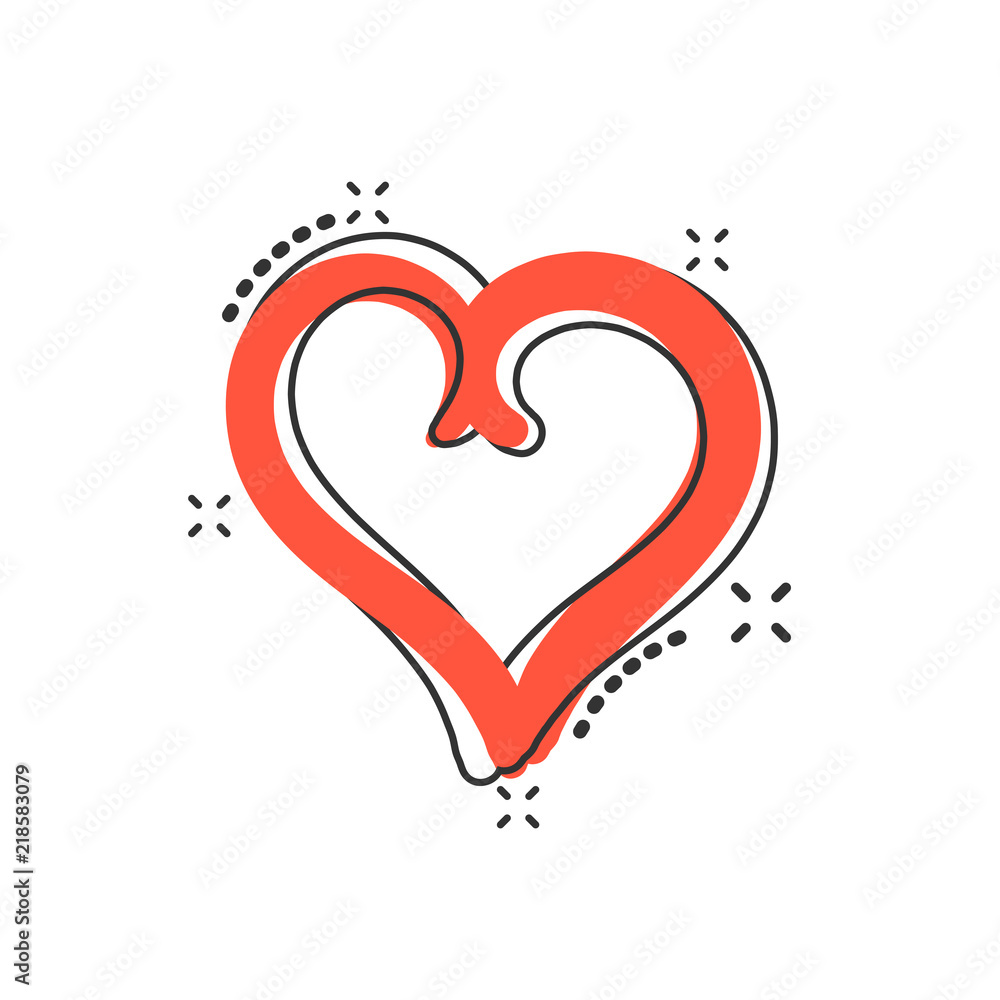 Vector cartoon hand drawn heart icon in comic style. Love sketch doodle heart illustration pictogram. Handdrawn valentine business splash effect concept.
