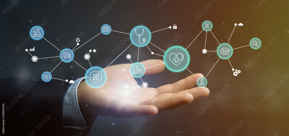 Businessman holding Medical icon and connection 3d rendering Businessman holding Medical icon and connection 3d rendering
