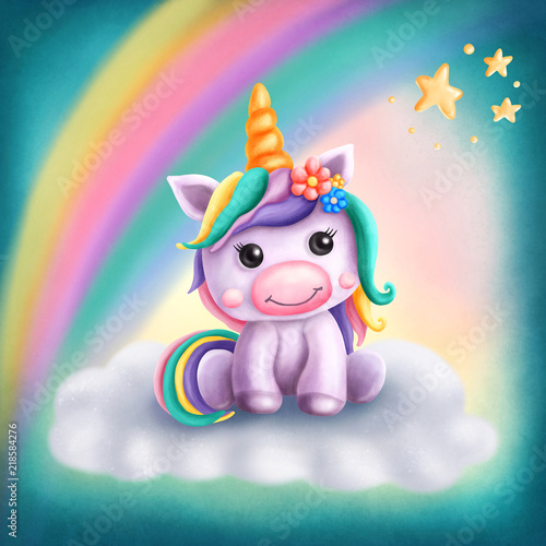 Fotografie, Obraz Little cute unicorn