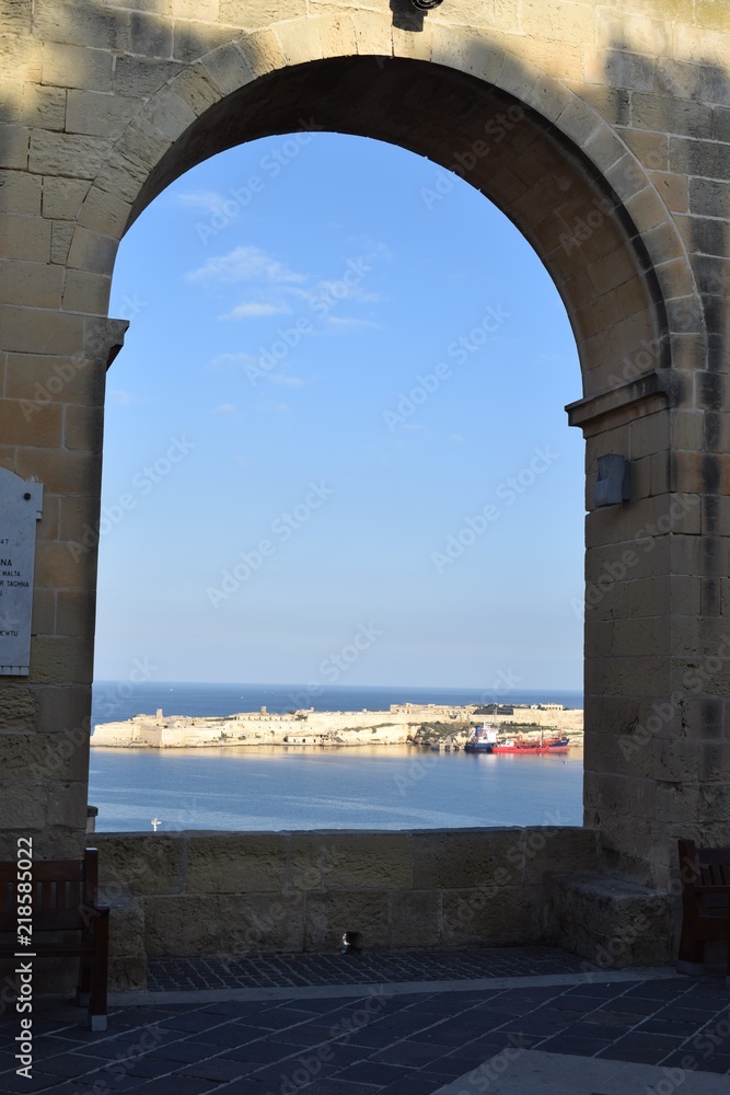 Harbour at Valetta looking through a fort window