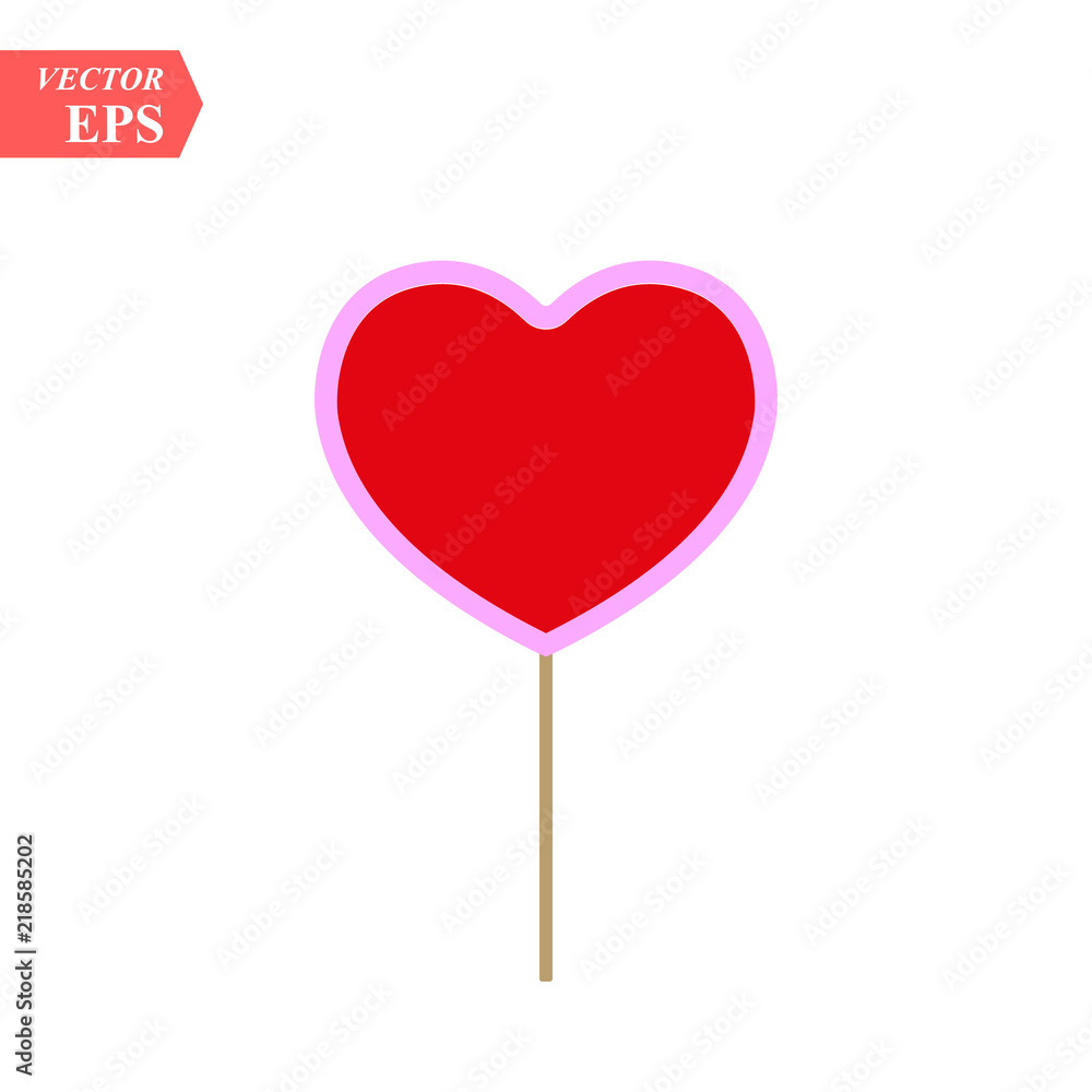 Funny pink hearts growing on long stems. Vector illustration