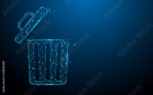Trash bin form lines, triangles and particle style design. Illustration vector