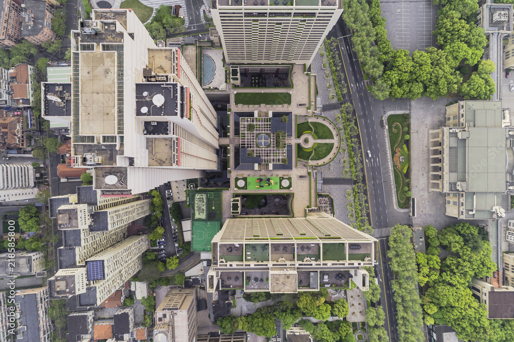 Φωτογραφία Aerial View of business area and cityscape in west Nanjing road, Jing`an distric