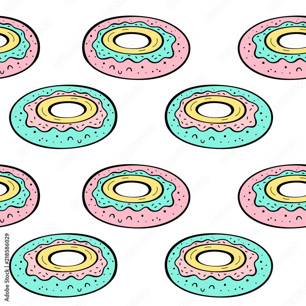 Vector seamless pattern with donuts. Scandinavian motives. Baby print. Cartoon background Vector seamless pattern with donuts. Scandinavian motives. Baby print. Cartoon background