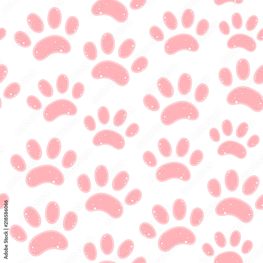 Vector seamless pattern with cat tracks. Scandinavian motives. Baby print. Cartoon background