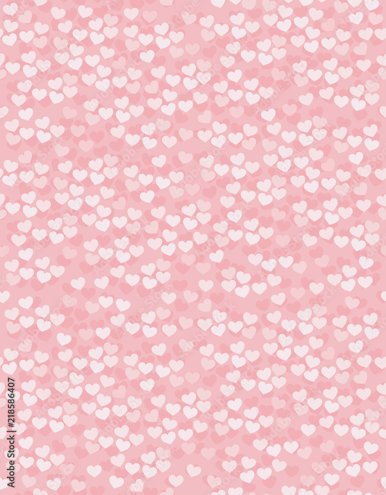 Delicate Pink and White Hearts Vector Pattern. Pink Background. Soft Pastel Colors.