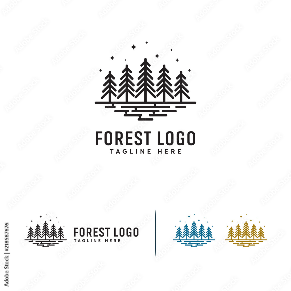 Simple Flat Pine Forest logo designs concept vector, Line Pine Tree logo template