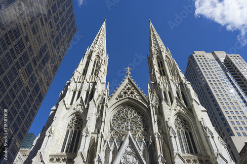 Crowded of tourist in front of St. Patrick's Cathedral on 5th avenue in Manhattan, NYC photo