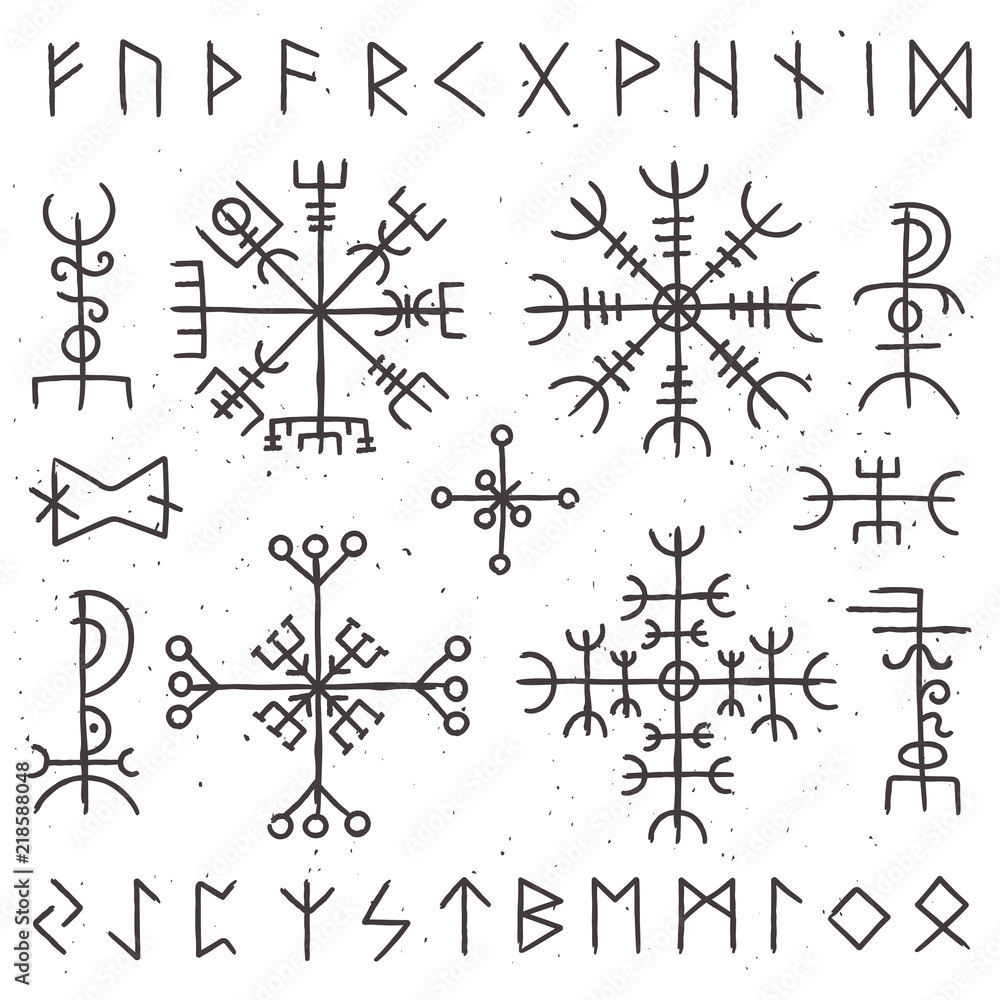 Vettoriale Stock Mystical viking runes. Ancient pagan talisman, norse rune  symbol. Mysticism awe vector symbols | Adobe Stock