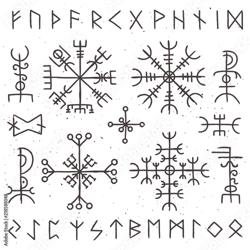 Mystical viking runes. Ancient pagan talisman, norse rune symbol. Mysticism awe vector symbols photo