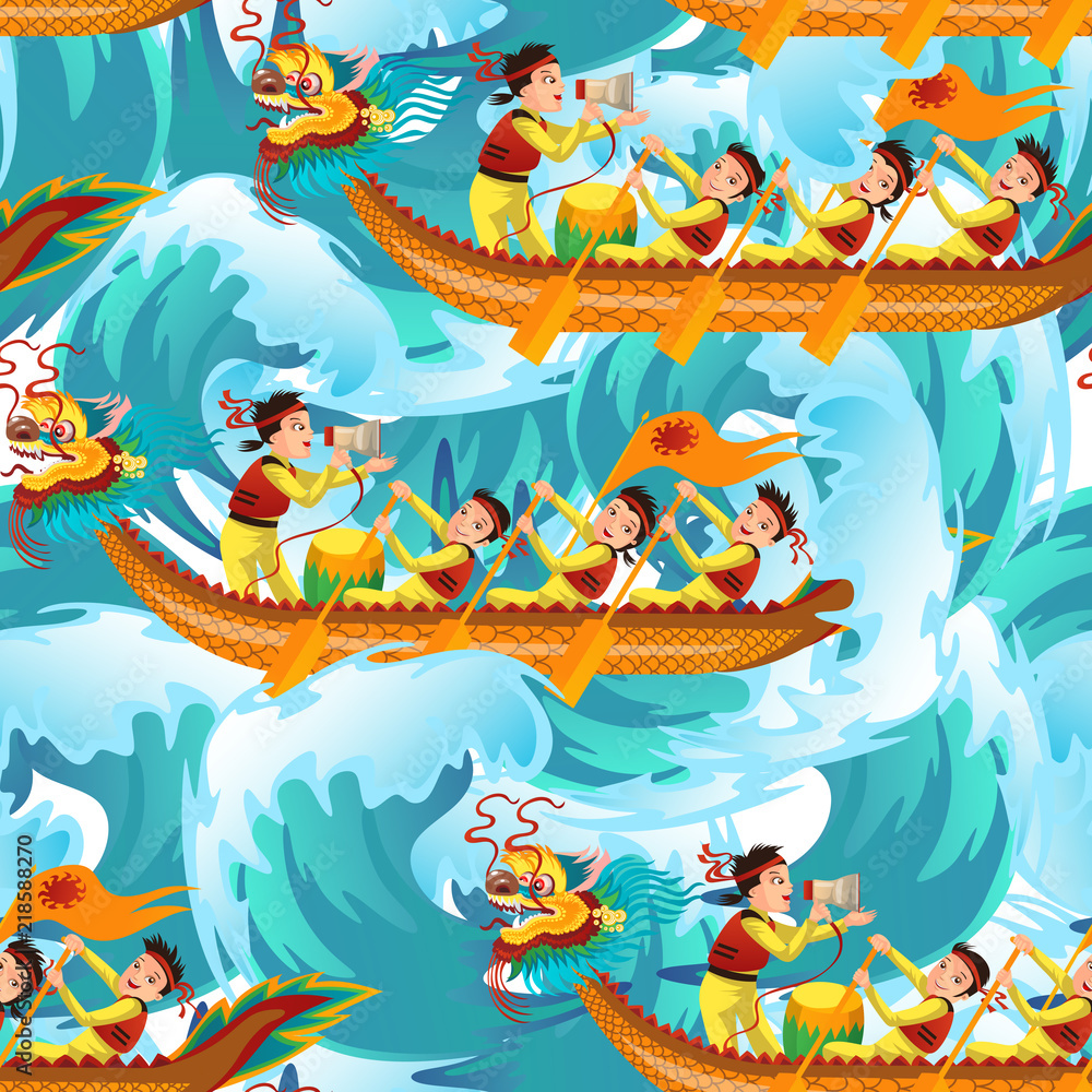 Dragons boats seamless pattern vector illustration Dragons boats seamless pattern vector illustration