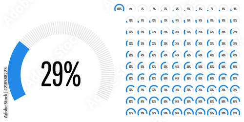 Set of circular sector percentage diagrams from 0 to 100 ready-to-use for web design, user interface (UI) or infographic - indicator with blue