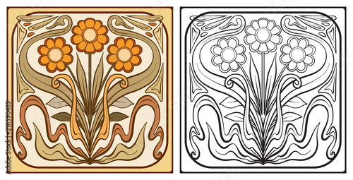 Outline hand drawing coloring page for the adult coloring book w