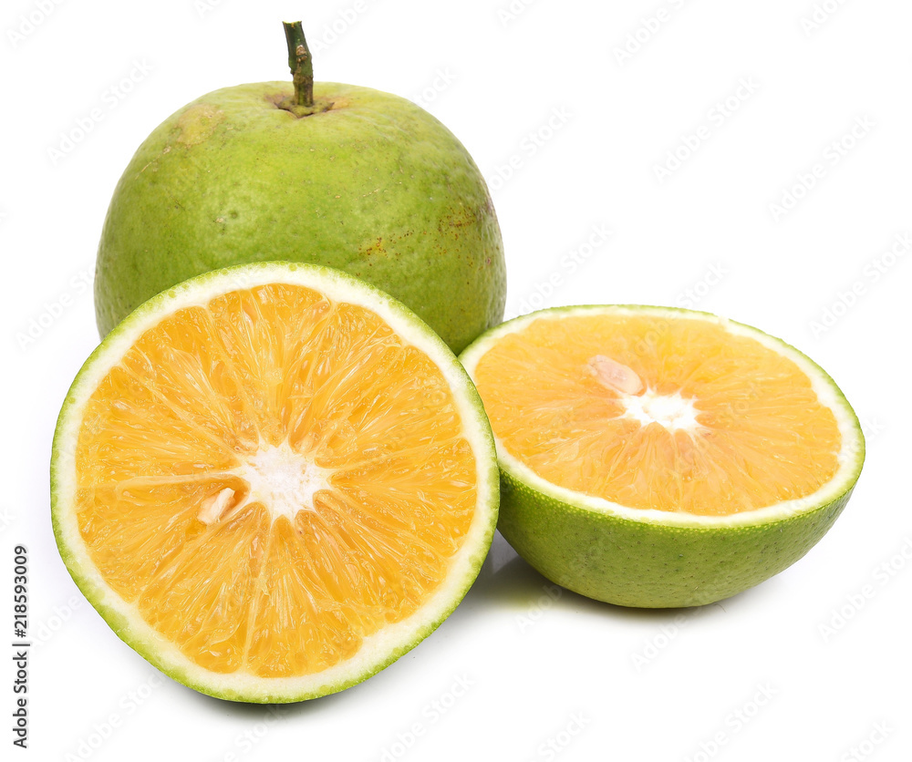 Orange fruit and slide on white background Orange fruit and slide on white background
