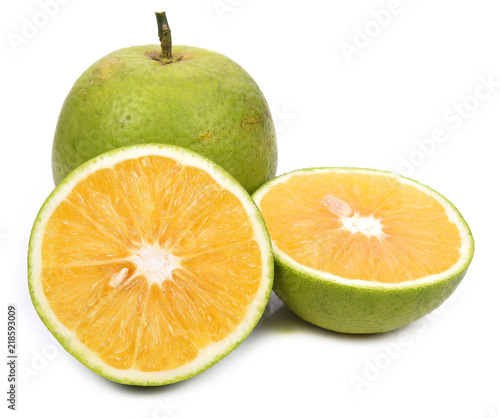 Orange fruit and slide on white background