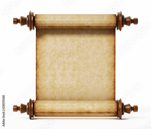 Old scroll isolated on white background. 3D illustration photo