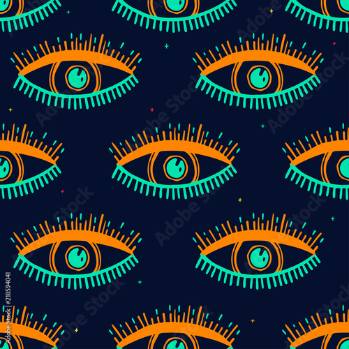 Seamless pattern with magical pattern. Mystical icon hand drawn print. Vector illustration for Halloween.