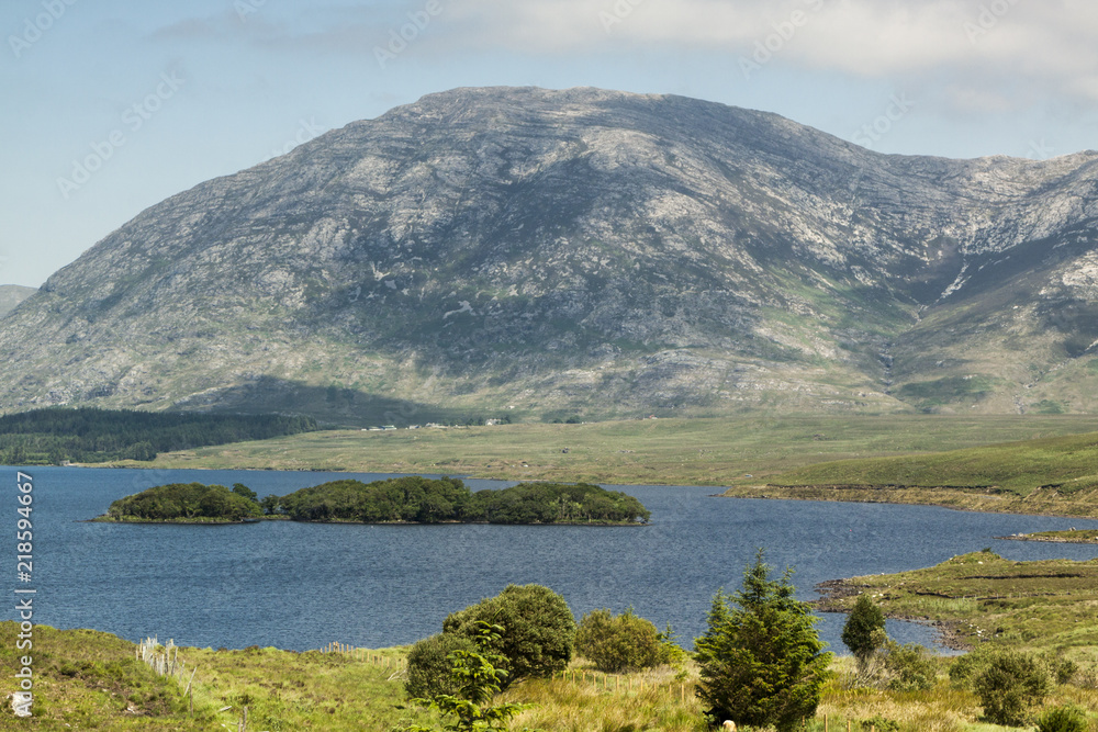 Lakes and trees with beautiful weather in Connemara national park near Roundstone, Galway, Clifden and Letterfrack. Travel to Ireland in Europe.
