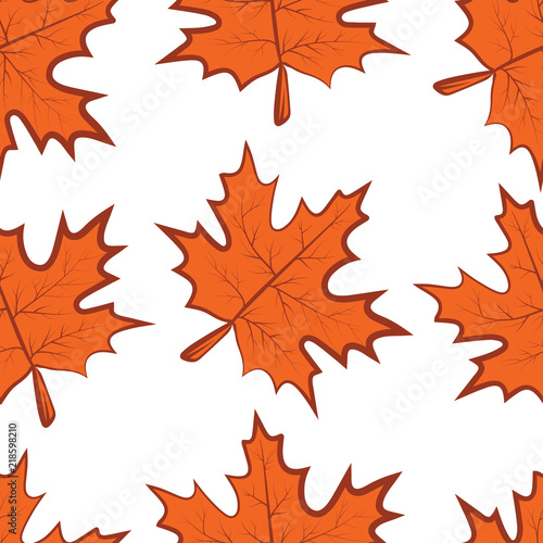 Seamless pattern of bright orange maple leaf traced.