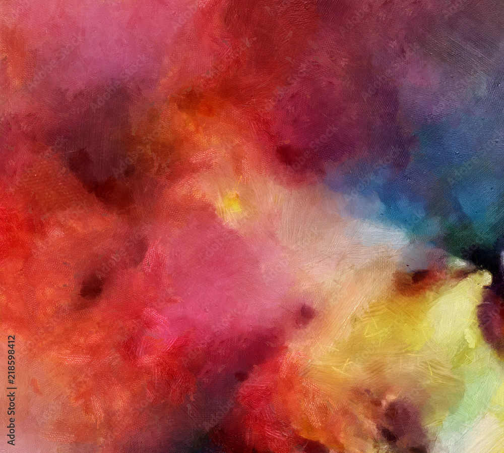 Detailed close-up grunge multi color abstract background. Dry brush strokes hand drawn oil painting on canvas texture. Creative simple pattern for graphic work, web design or wallpaper. 