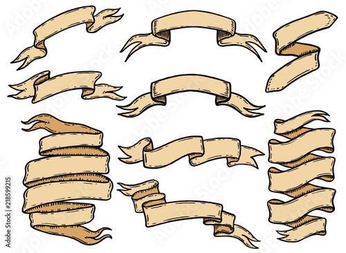 set of hand drawn ribbons. Design element for emblem, sign, poster, banner.
