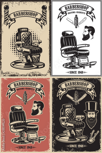 Set of barber shop poster templates. Design element for logo, label, emblem, sign, poster.