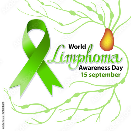 World Lymphoma Day. Increase in the size of the lymph nodes. Vector illustration on isolated background. Green ribbon. photo