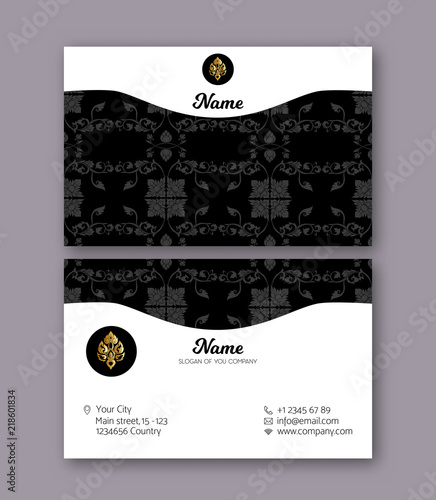 A template for the two sides of the  business card, decorated wi