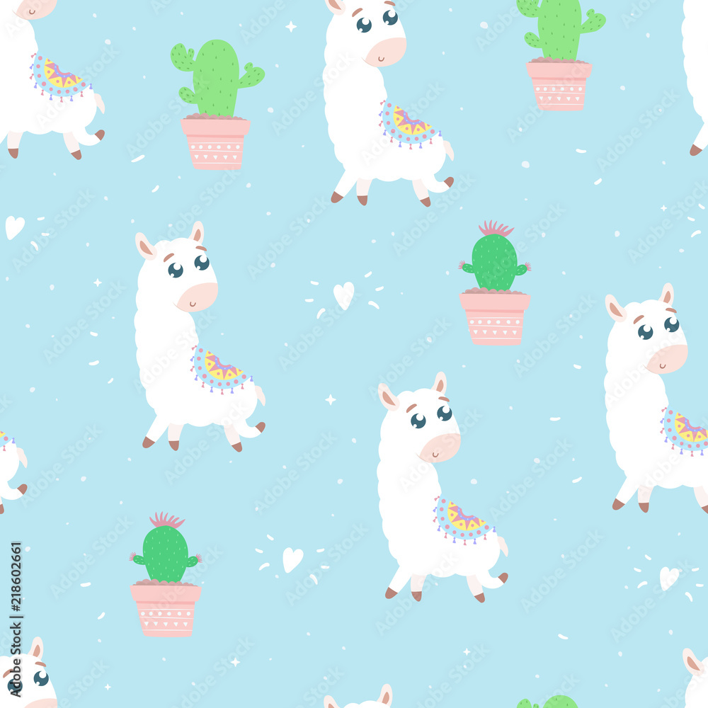 Cute alpaca seamless pattern. Cute alpaca seamless pattern.