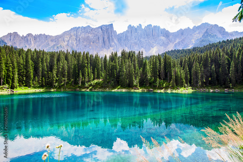 The Karersee, a lake in the Italian Dolomites photo