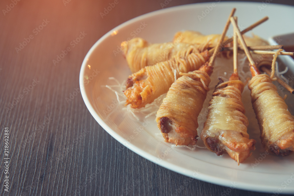 Deep Fried Wrapped Shrimp with Longevity Noodles Deep Fried Wrapped Shrimp with Longevity Noodles