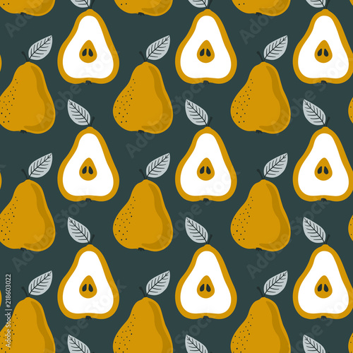 Trendy seamless pear pattern. Repetitive simple vector background with fruits. photo