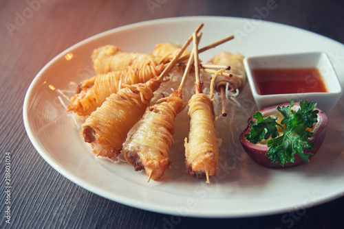 Deep Fried Wrapped Shrimp with Longevity Noodles
