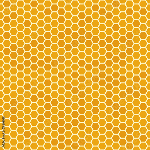 Orange seamless honey combs pattern. Honeycomb texture, hexagonal honeyed comb vector background