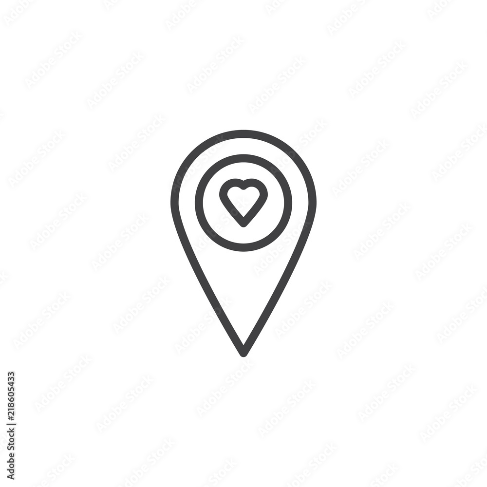 Heart location pin outline icon. linear style sign for mobile concept and web design. Favorite place line vector icon. Love placeholder symbol, logo illustration. Pixel perfect vector Heart location pin outline icon. linear style sign for mobile concept and web design. Favorite place line vector icon. Love placeholder symbol, logo illustration. Pixel perfect vector