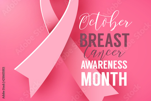 Pink background with paper ribbon symbol. October Breast Cancer Awareness Month Campaign