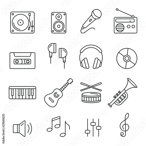 Music related icons: thin vector icon set, black and white kit