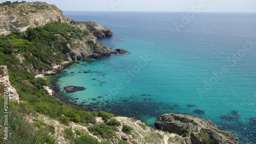 Seashore with turquoise water on Cape Fiolent in Crimea © Elena