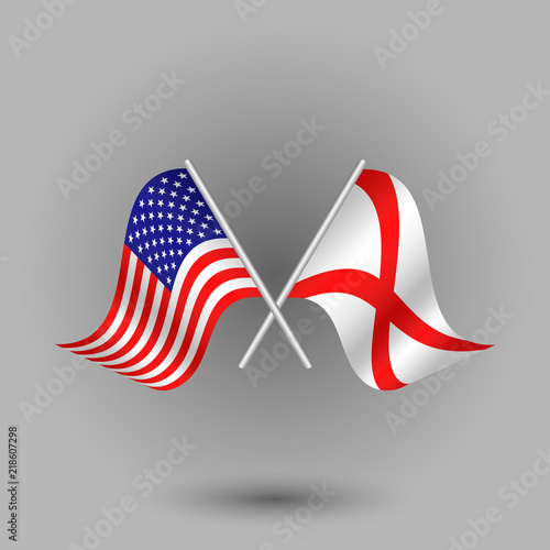 vector two crossed american and flag of alabama on silver sticks - symbols of united states of america usa